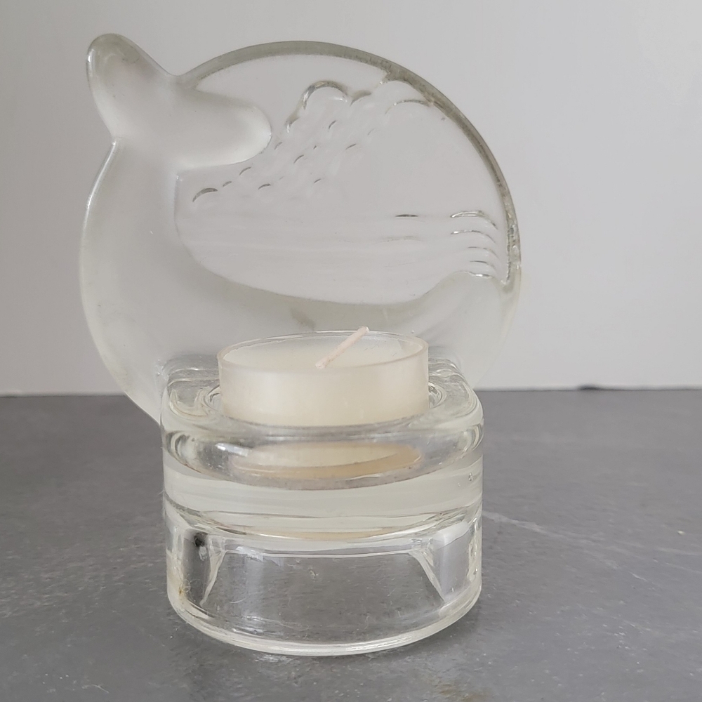 Frosted Whale Votive Holder from PartyLite, Vintage retired glass figural décor.